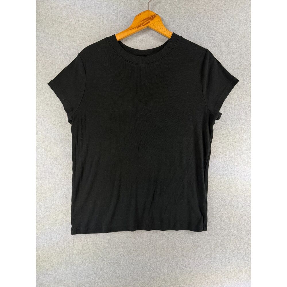 A New Day Women’s XXL Black Ribbed Crew Neck Short Sleeve T-Shirt 3768